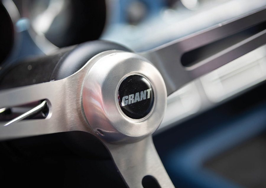 close up of the center of a Grant steering wheel