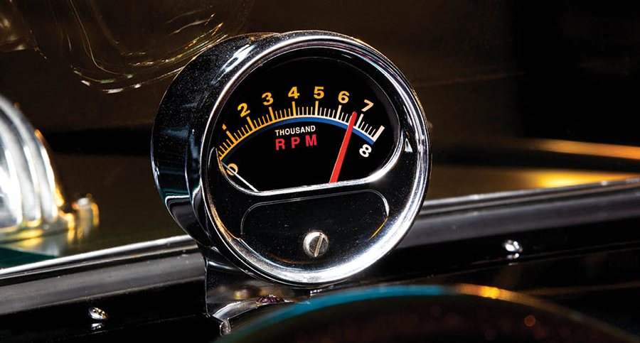 close up of speedometer in a '55 Chevy