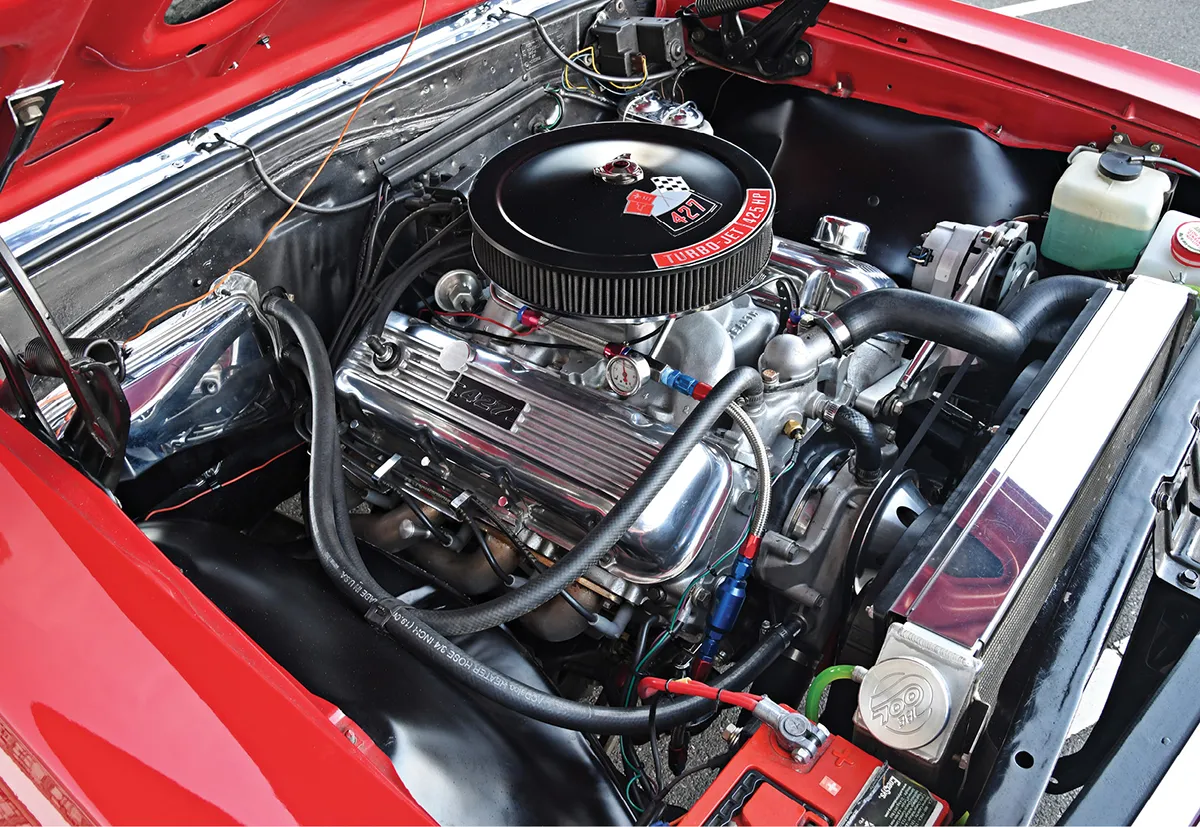 engine of red ’67 Chevelle Super Sport