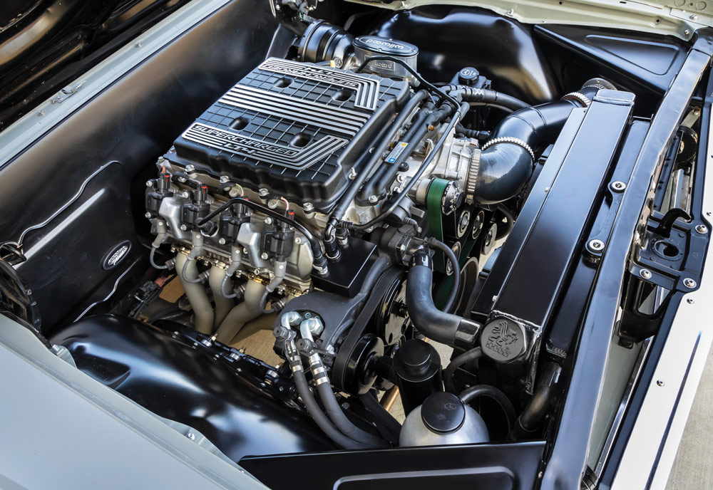 fully restored engine and black engine bay