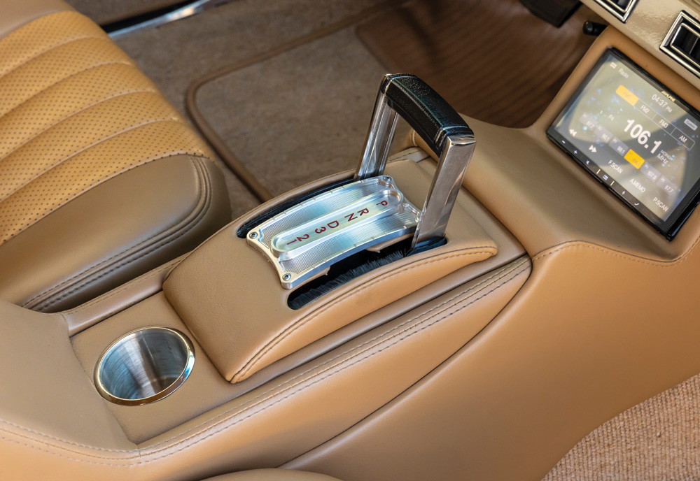 light brown leather around automatic gear shifter