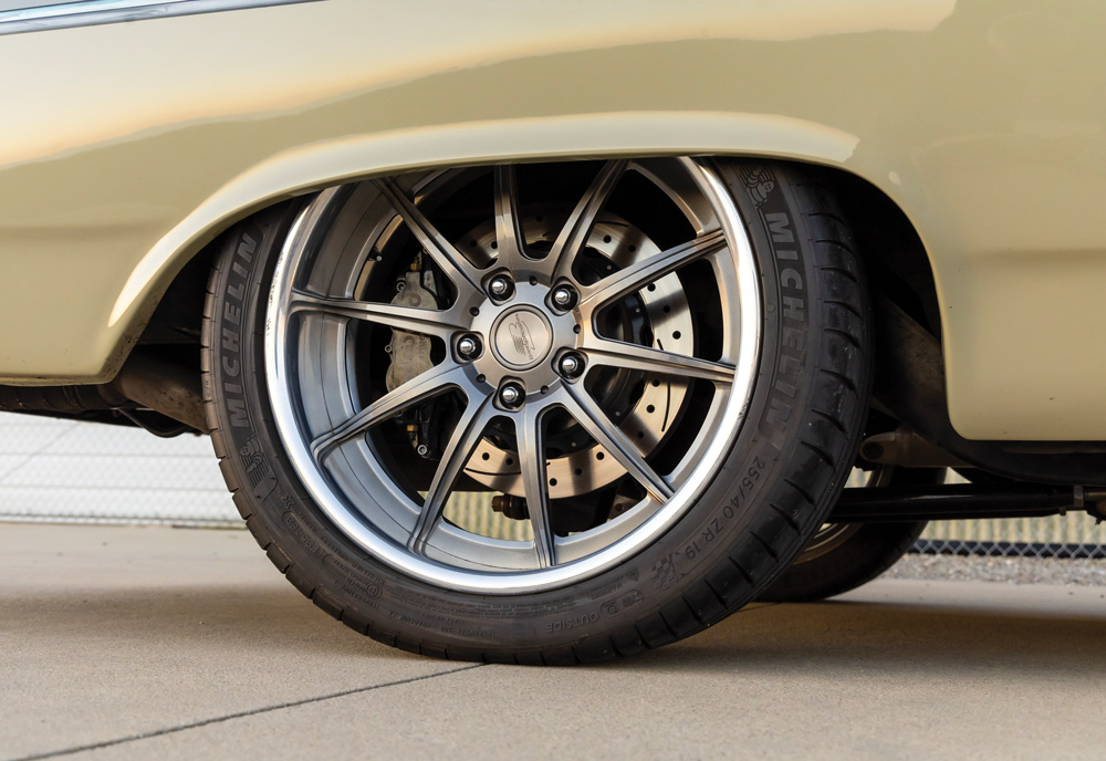 close up of gun metal grey Billet Specialties Turbo (18x8 front, 18x9 rear)