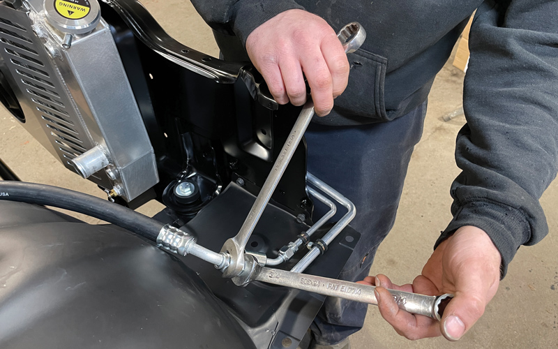 The completed lines were the installed using a pair of ¾-inch wrenches.