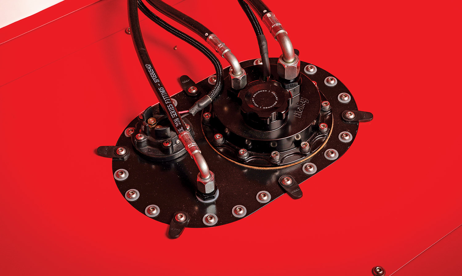 zoomed view of a Holley Performance component on the ’70 El Camino