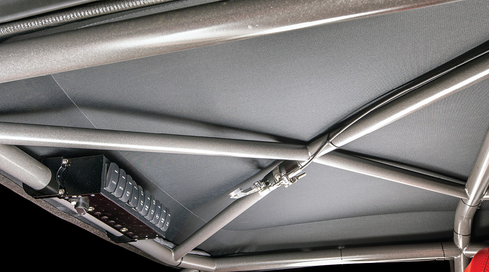 Rollcage X-brace on interior ceiling