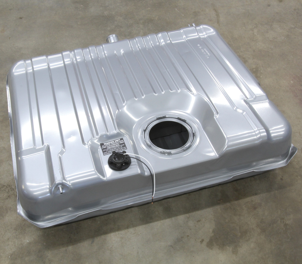 This is the Rick’s stamped steel tank that we will use to upgrade the fuel system for our ’65 Chevelle. We are bolting in an LS7 crate engine from Scoggin Dickey Performance Center. The tank has the large locking ring already in place and is ready for our ZL1 Camaro pump.