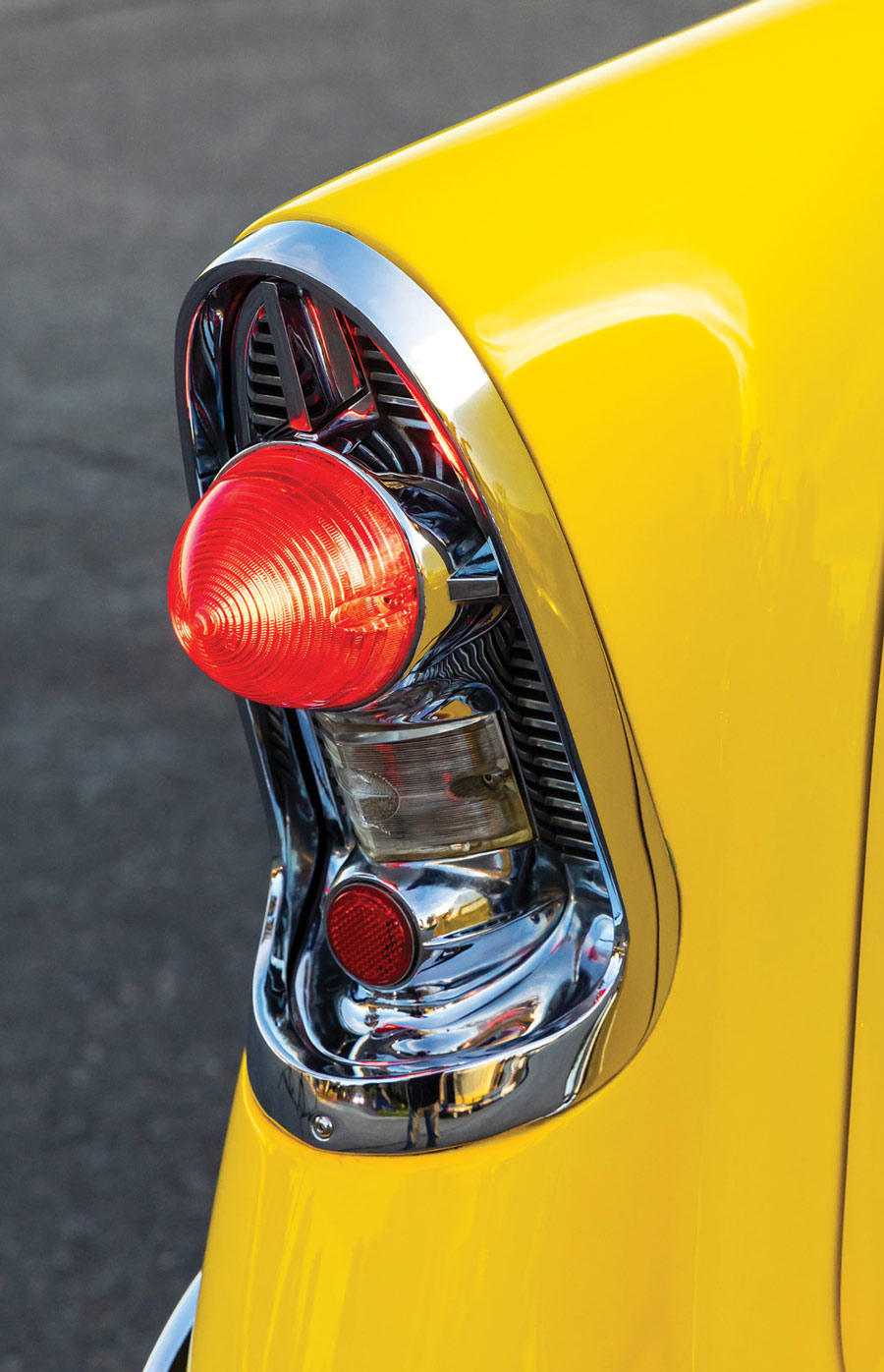 close up of a tail light on a ’56 Chevy Bel Air
