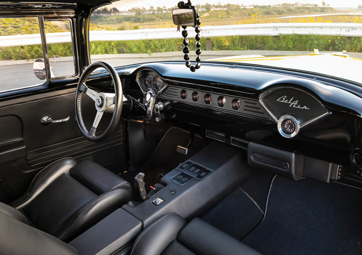 interior, steering, and dashboard in a ’56 Chevy Bel Air