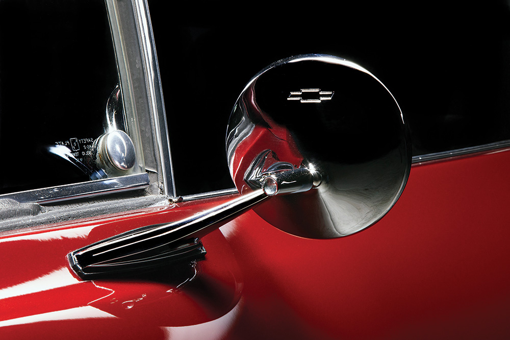 Close up of chrome side mirror