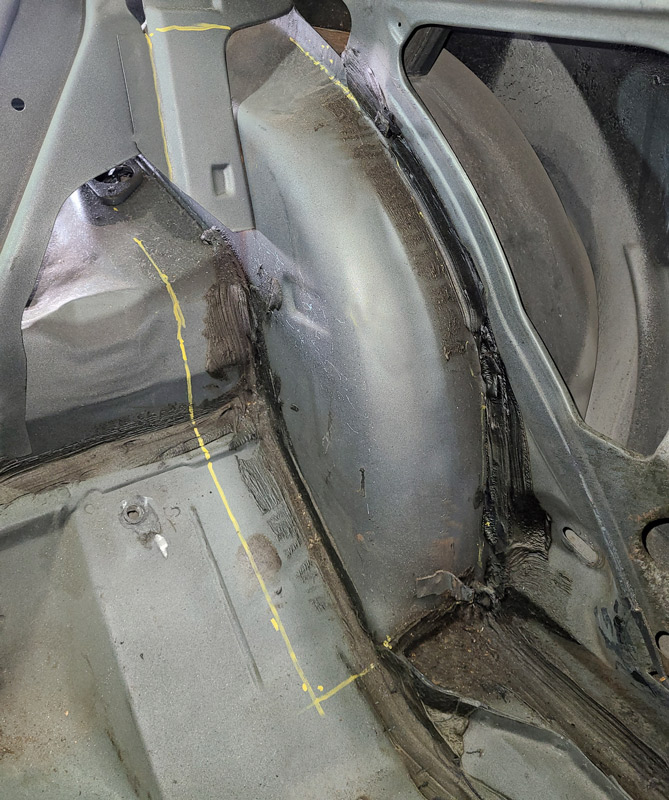  Cut lines on the floor section show the same 2.75 inches that will need to be removed on the seat-side of the tubs.