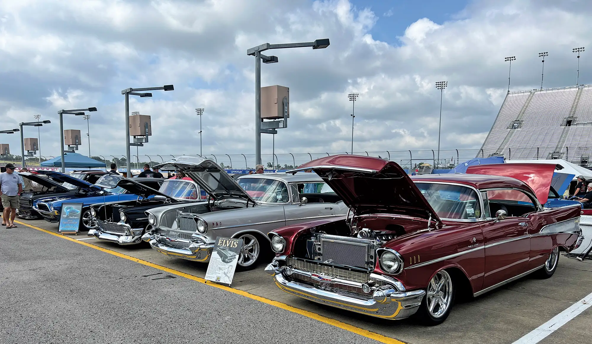 Row of Bel-Airs with opened hoods 
