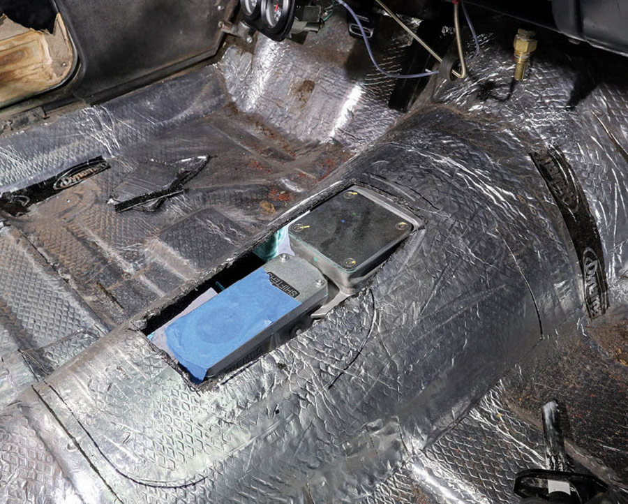 We cut little by little until we were able to bolt the TKX to the crossmember supplied by SST without the transmission case hitting the tunnel. We aren’t too familiar with the differences in floorpans of the ’68-72 Novas, but ours being an original Powerglide car probably meant we had one of the smallest transmission tunnels. Cars fitted with factory TH350s would surely need less modification.