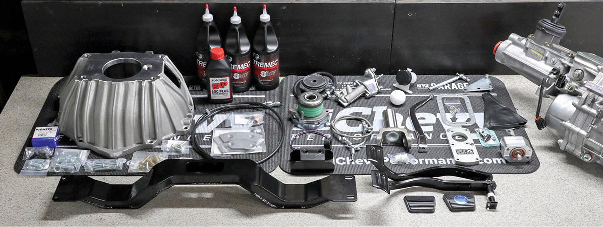 Pictured is everything SST sent us for the automatic to manual conversion in our ’69 Nova. They even took inventory, with photos, of each individual component during packaging so we could make sure everything they sent is accounted for.