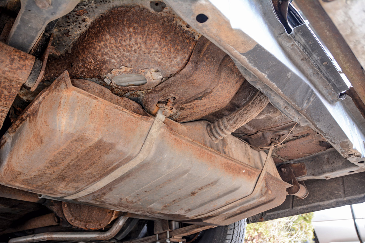 Faulty fuel gauge covered in rust