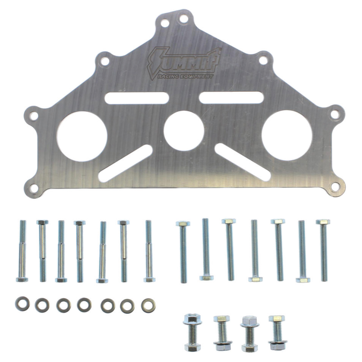 Summit also sells this slick 0.500-inch-thick engine stand adapter that eliminates those cumbersome adjustable legs. The center four bolts attach to the engine stand flange, and the bellhousing boltholes adapt to both the small-block Chevy and both of the LS bellhousing bolt patterns. With longer spacers to the engine (not included), this offers more room to attach and torque the flywheel/flexplate.