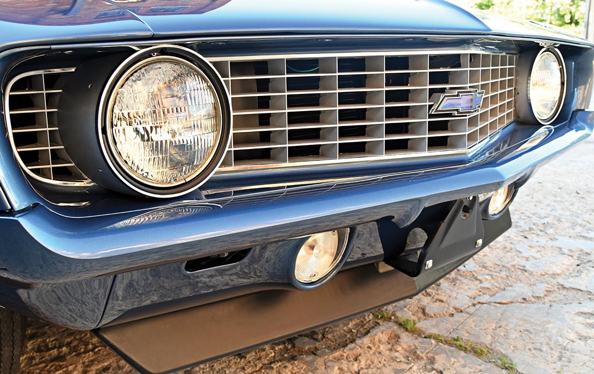 dusk blue ’69 COPO Camaro grille and headlights