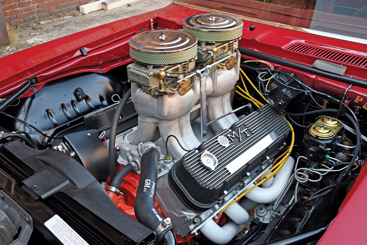 the ’69 Garnet Red COPO Camaro's engine