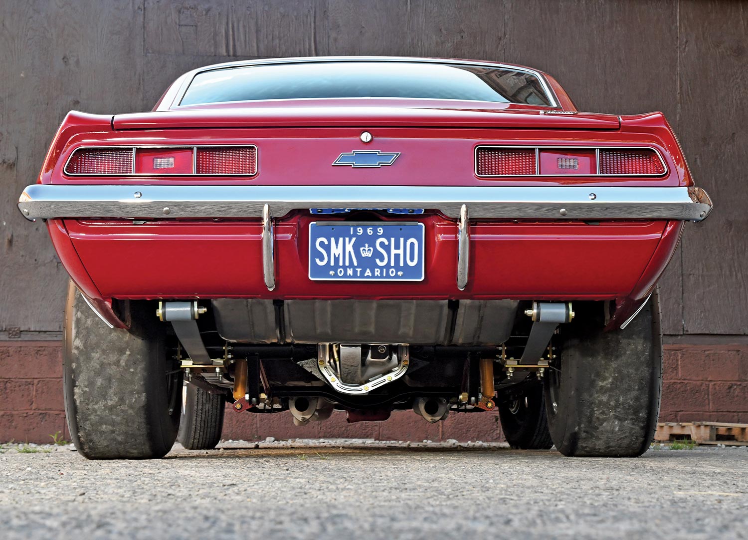 rear view of the ’69 Garnet Red COPO Camaro