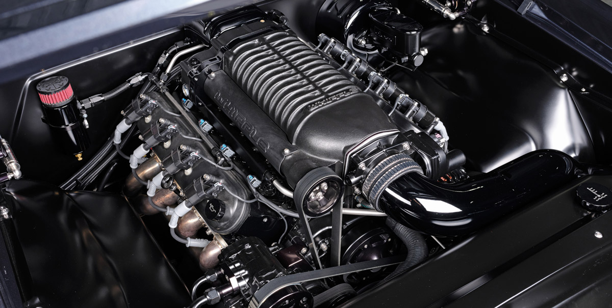 close up of engine in a ’67 Chevelle