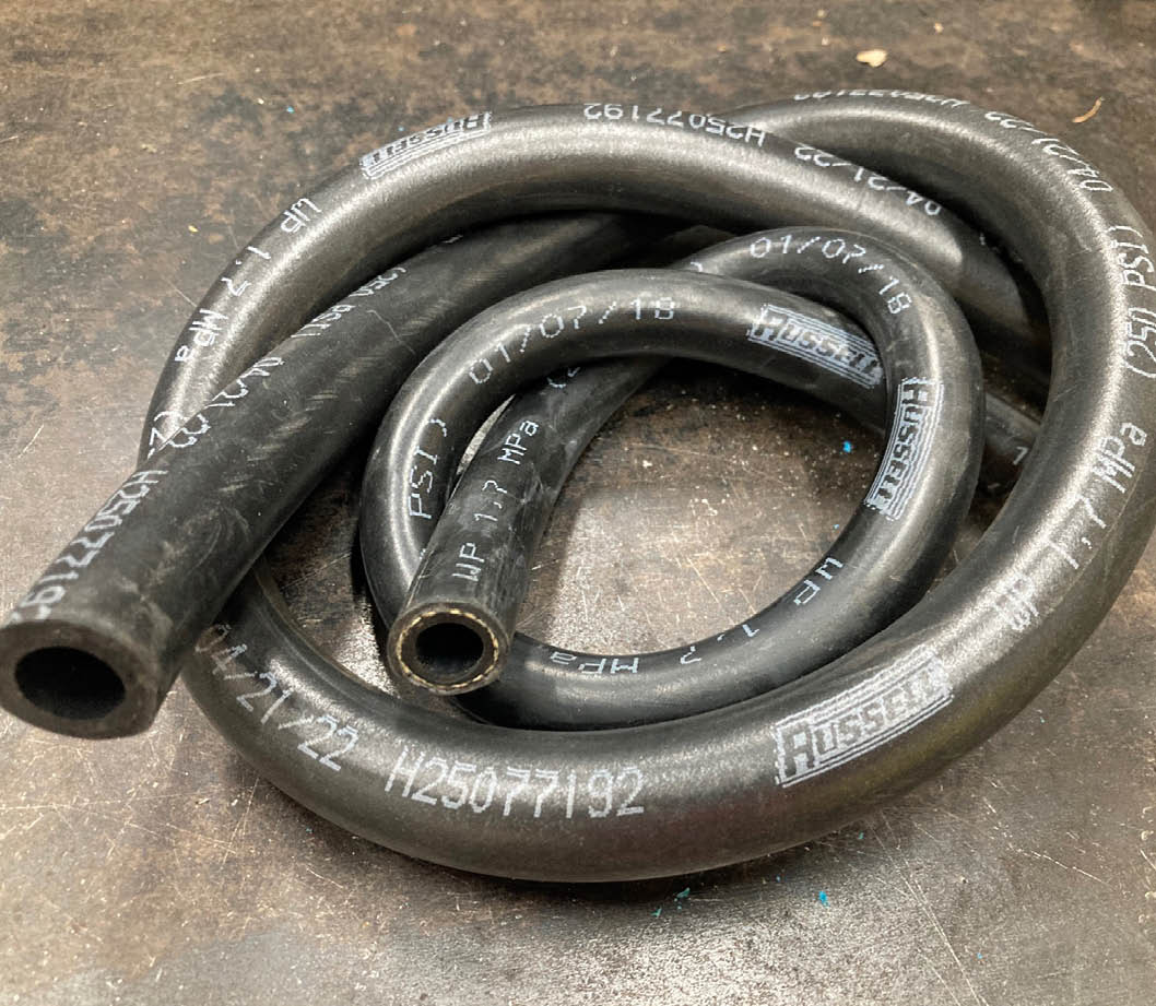The guys at Derale recommended AN-8 size hose for the engine oil cooler and AN-6 for the transmission cooler. As mentioned in the text, we’ll be using Russell Twist-Lok hose purchased from Summit (PN RUS-634203 for AN-8 and PN RUS-634163 for AN-6).