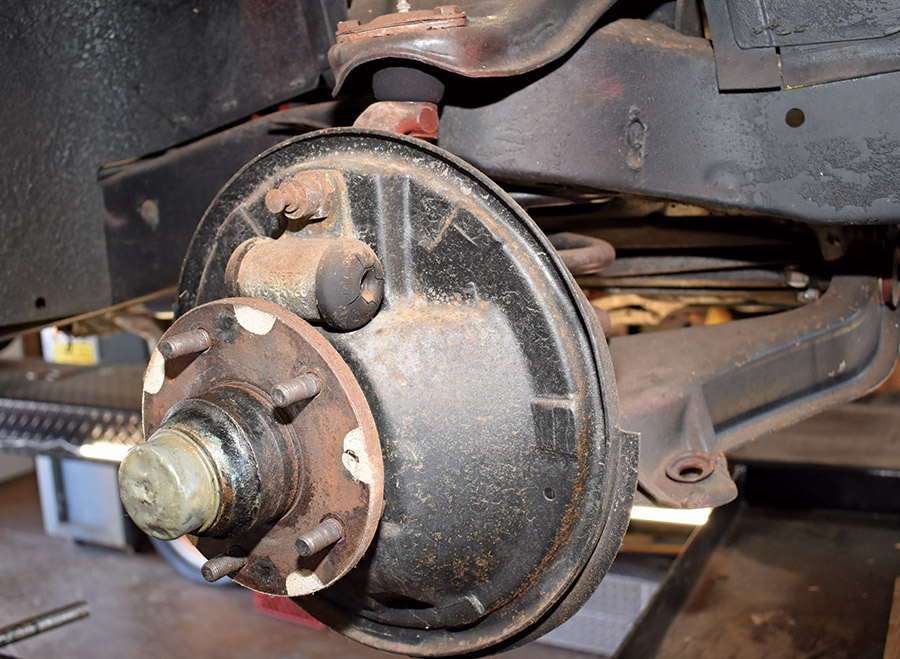 The original ’63 Corvette drums and shoes were about to be replaced when the decision was made to upgrade to discs.