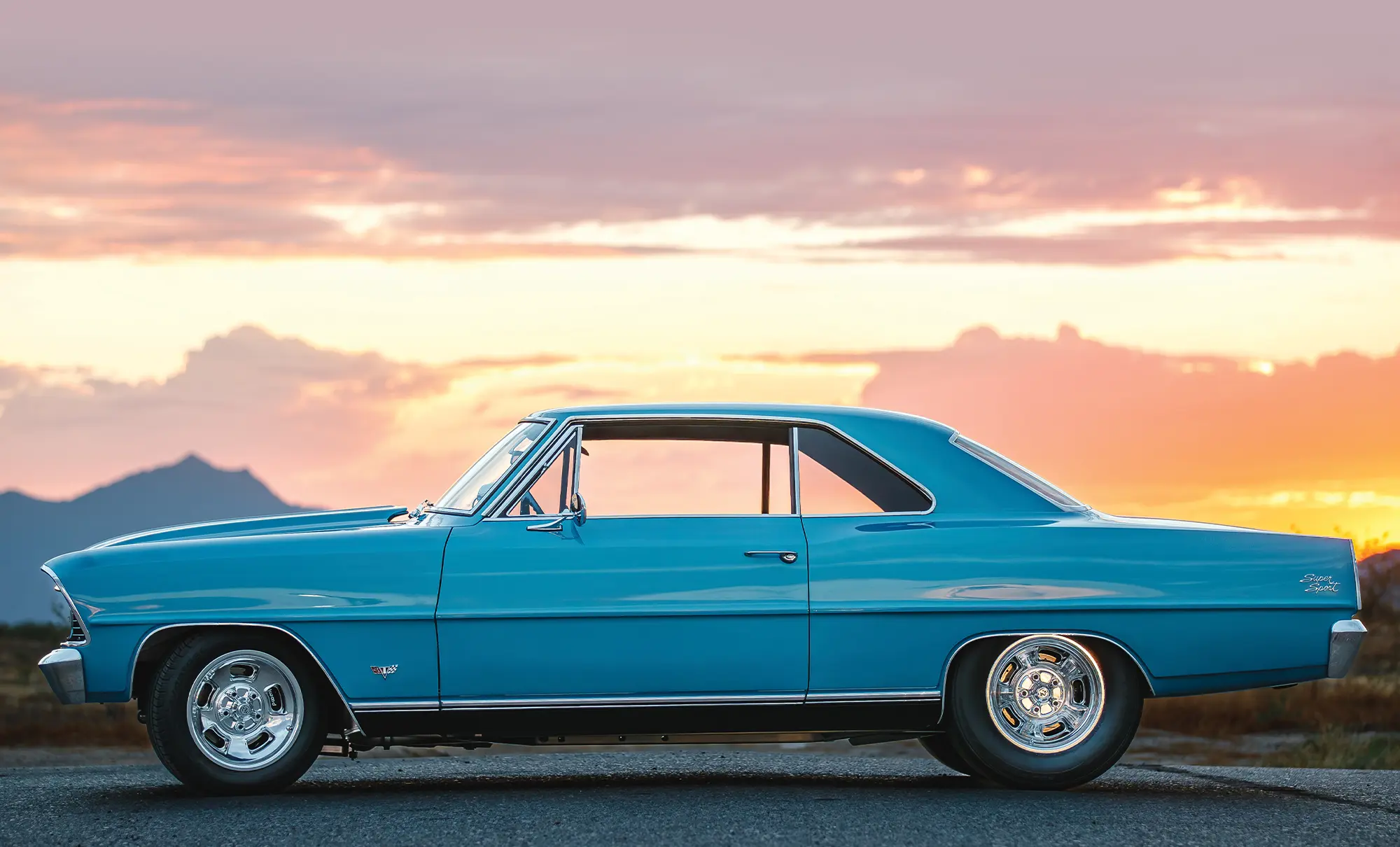 driver side profile of the Marina Blue ’67 Nova SS