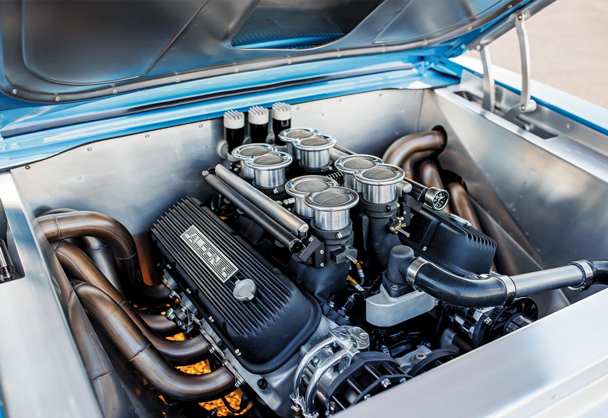 the ’67 Nova SS Chevy 502 big-block engine with modified Ryan Falconer valve covers