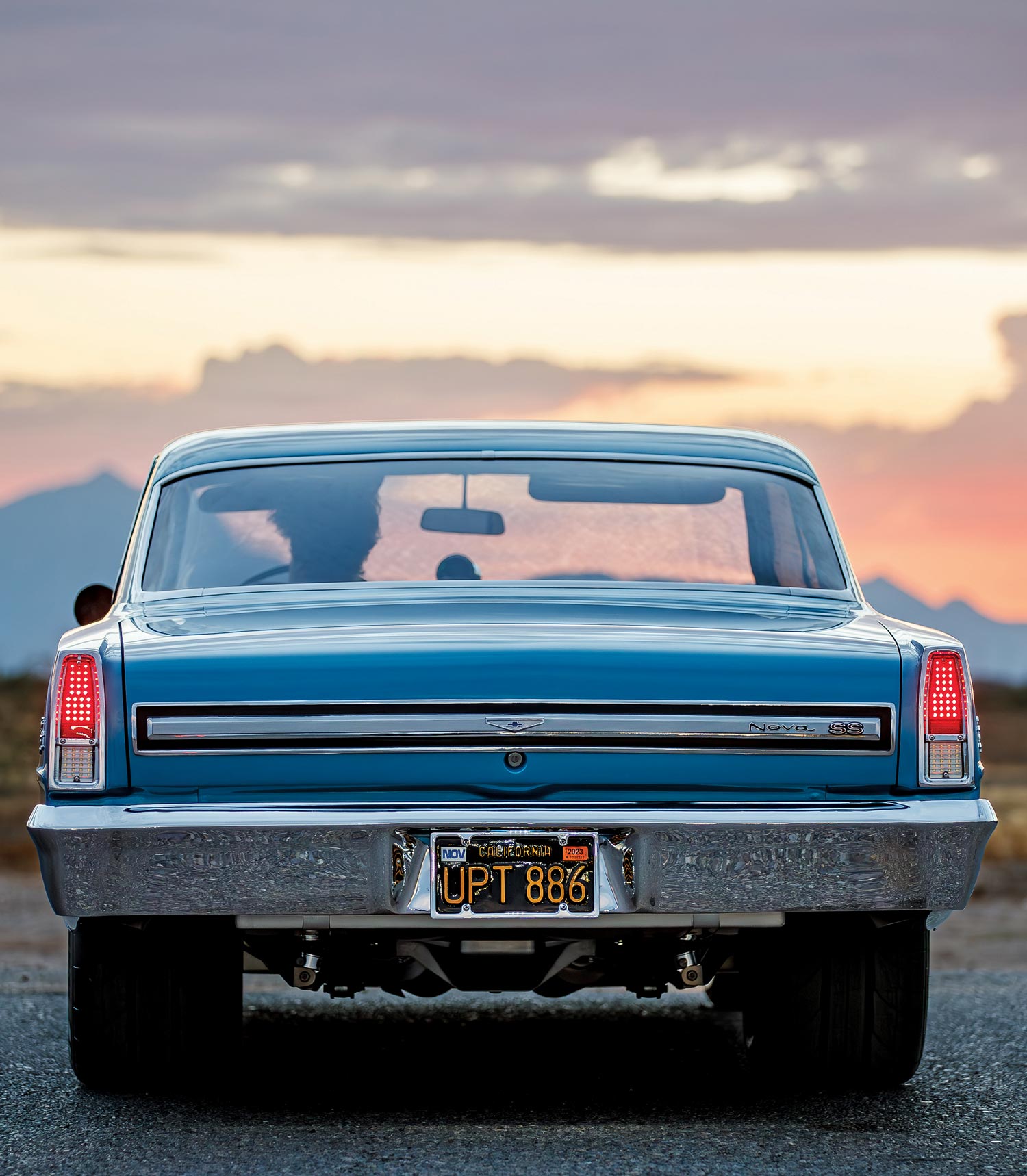 direct rear view of the Marina Blue ’67 Nova SS
