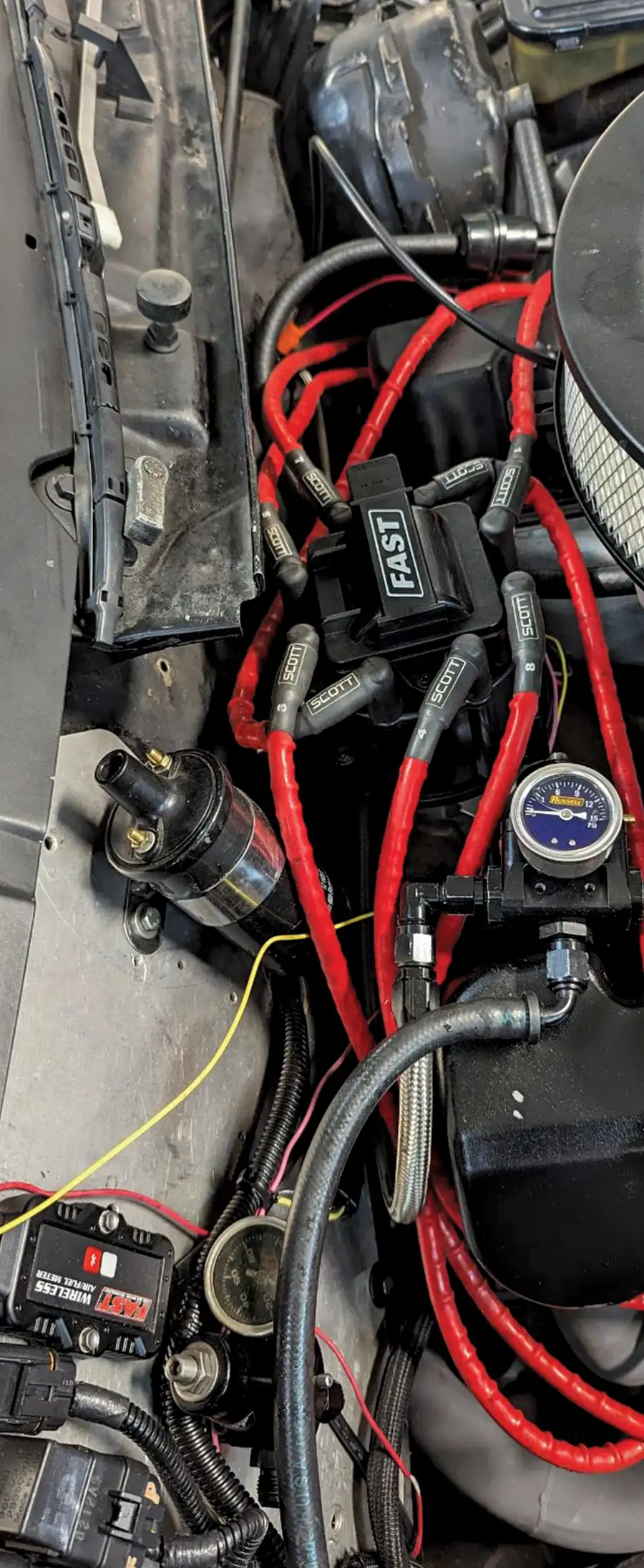overview of big-block car with control box located on the passenger side