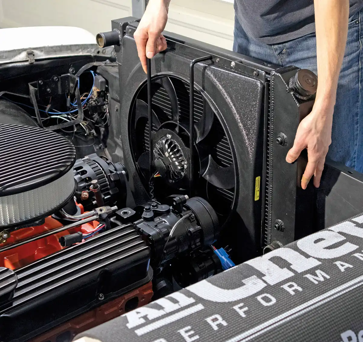Then we were able to drop the whole radiator and 500-watt brushless fan assembly into the Nova as one piece.