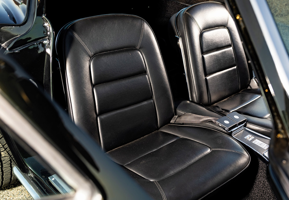 black leather seating in a ’65 Corvette