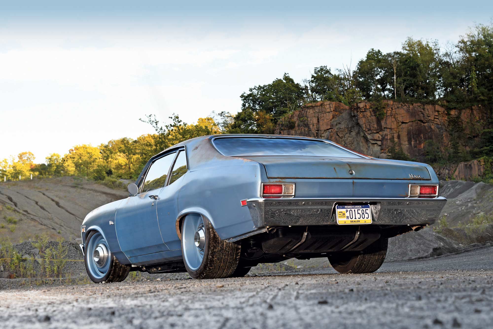 rear view of blue '69 nova