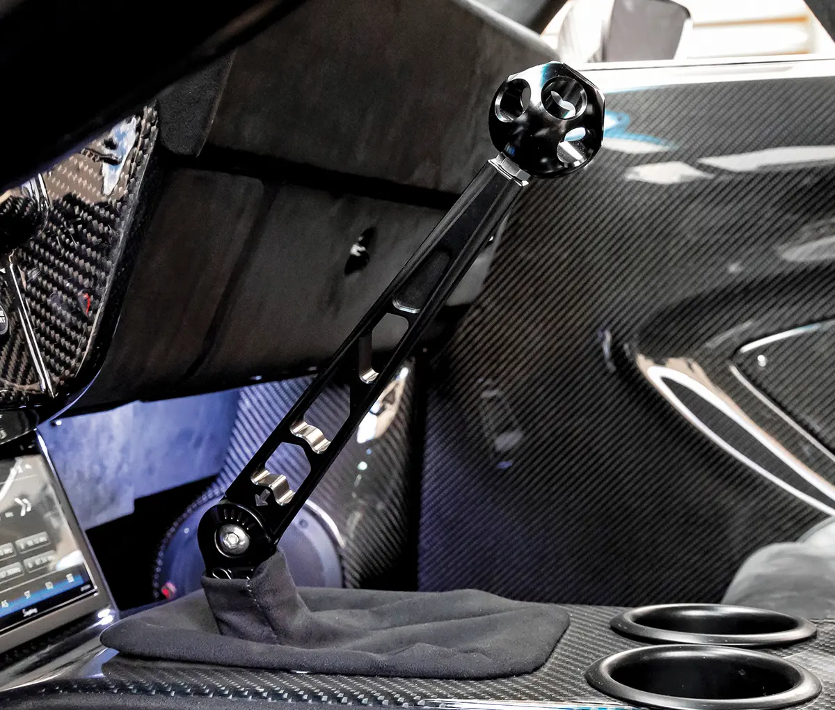 the Ringbrothers shifter in the Twin-Turbo ’69 Camaro