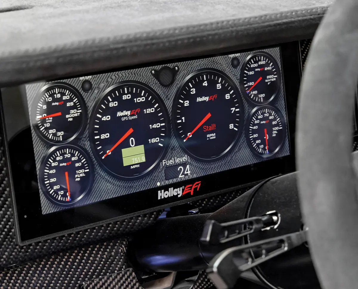 the Holley 12.3-inch digital dash in the Twin-Turbo ’69 Camaro