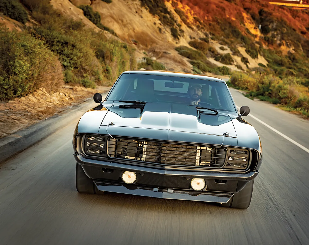 head-on view of a ’69 Camaro driving