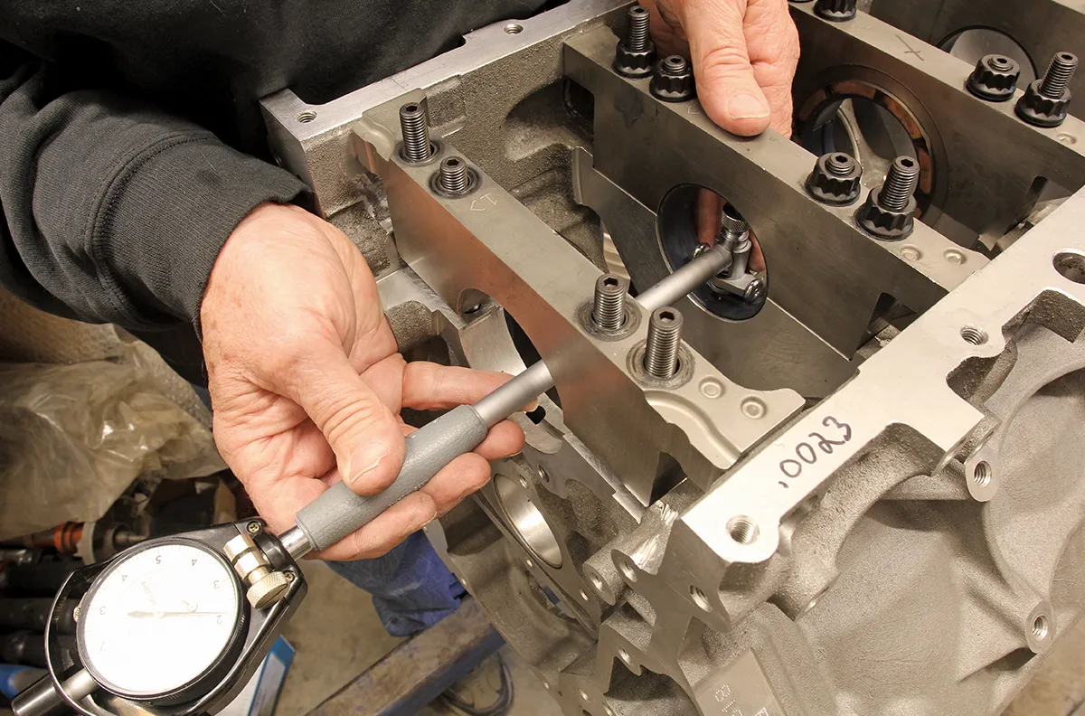 closeup of a person setting bearing clearances
