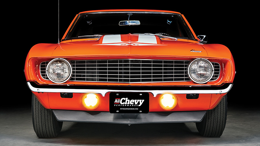 front view of orange '69 Yenko Camaro