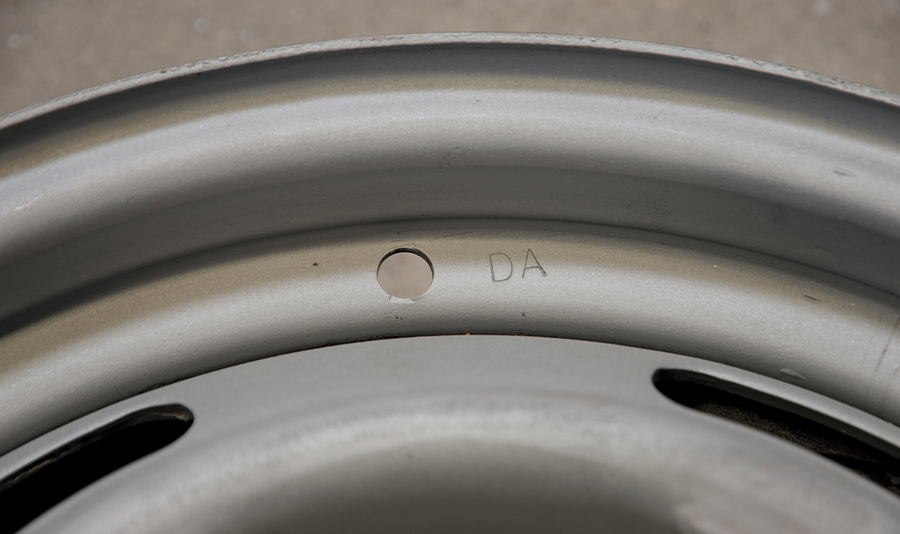 closeup of code stamp on Rally wheel