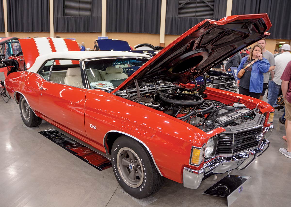 Chevy car with the hood open