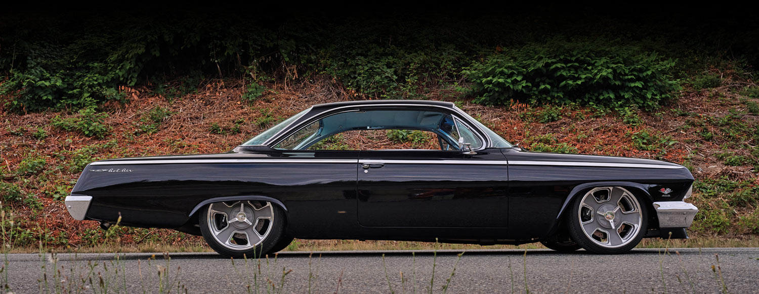 passenger side of a black ’62 Chevy Bel Air