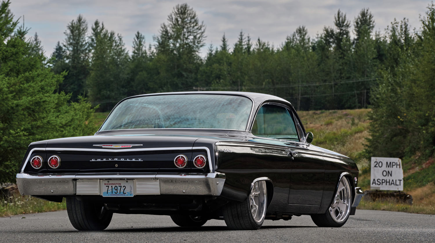 rear of a black ’62 Chevy Bel Air