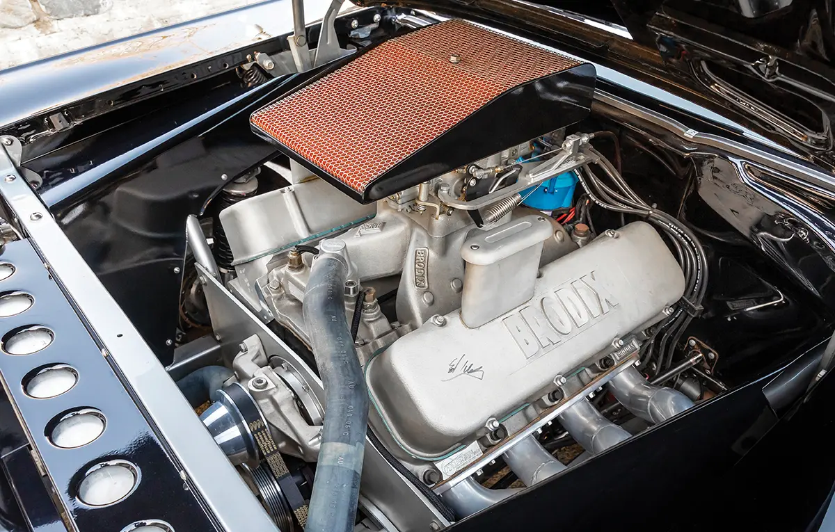 angled view of the ’57 Chevy 210's engine bay
