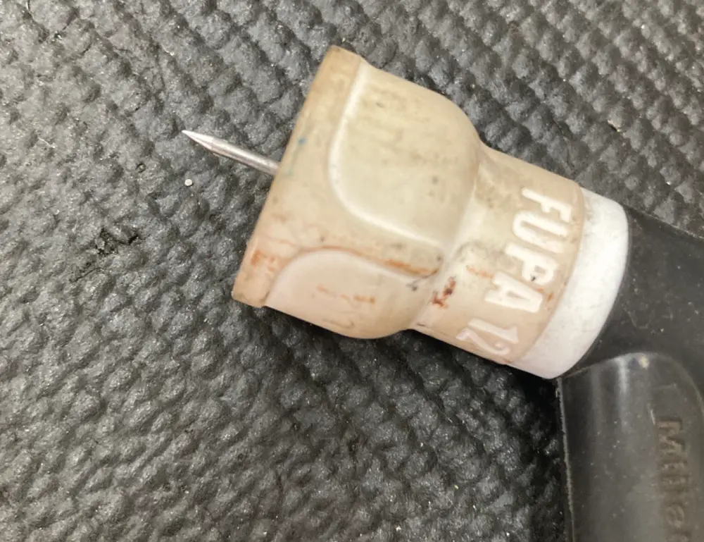 zoomed view of a #12 cup on a torch, showing a longer stickout