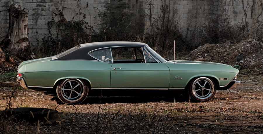 side view of green '68 Chevelle