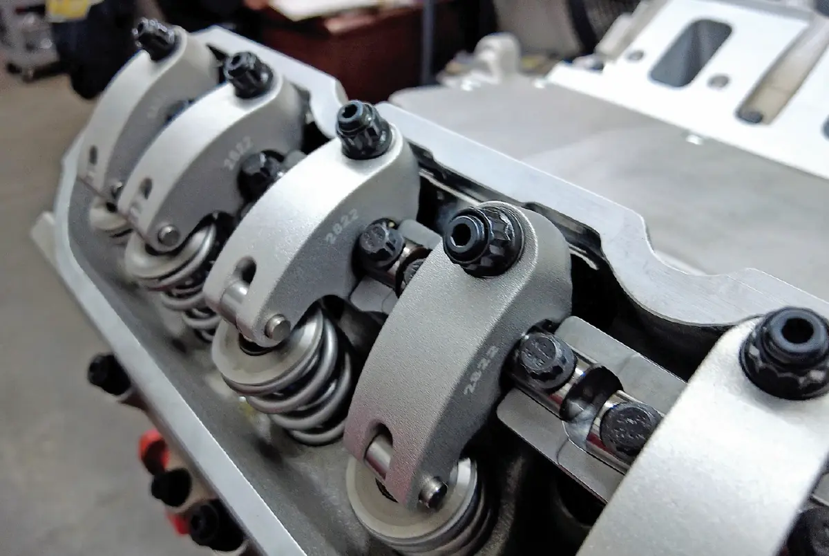 view of the shaft-mount rocker arm system with aluminum rockers from Jesel