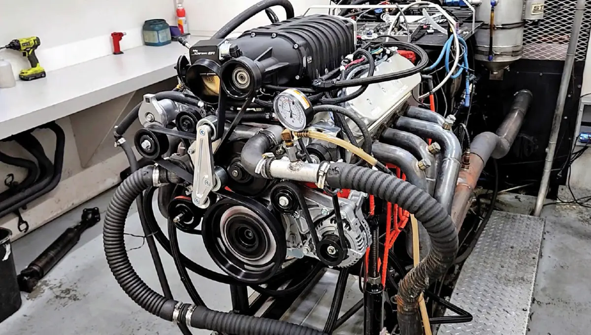 wide view of the completed LS engine build