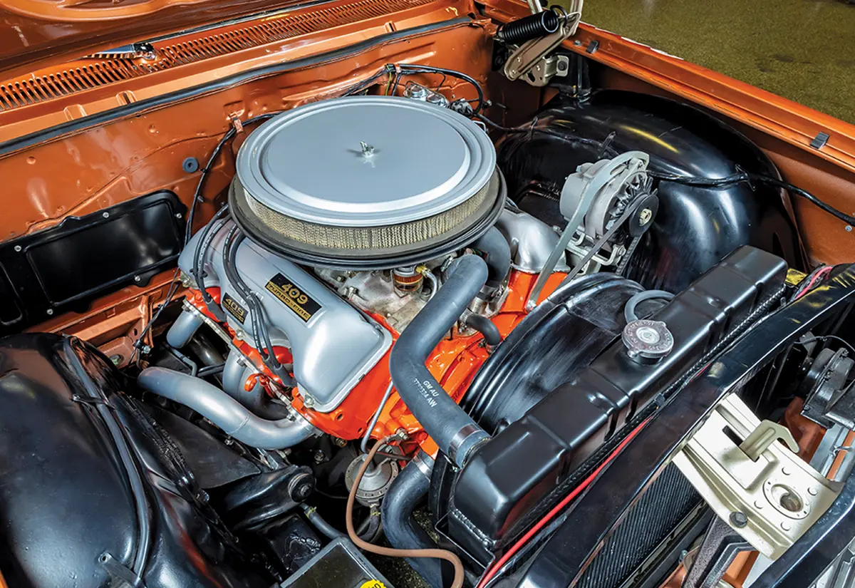 angled view of the ’62 Chevrolet Biscayne SS/S engine bay