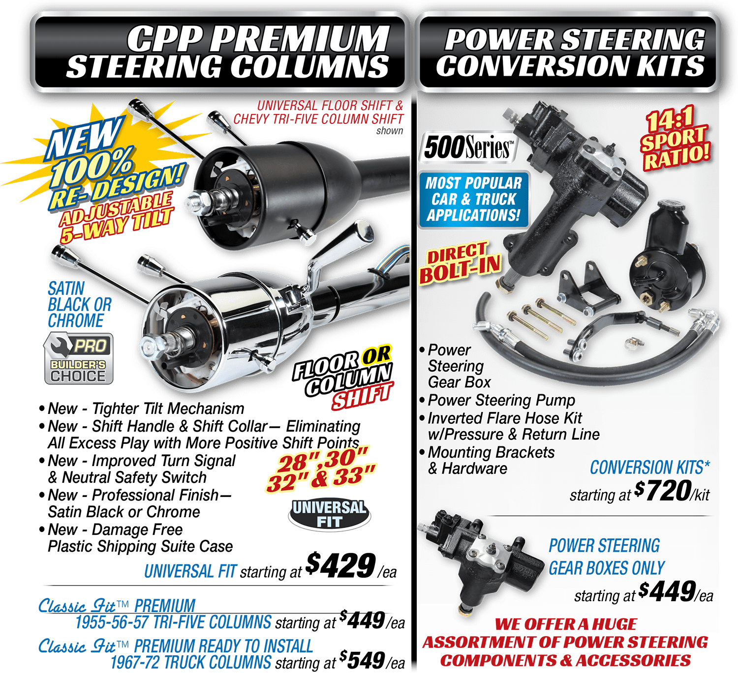 CPP Premium Steering Columns and Power Steering Conversion Kits