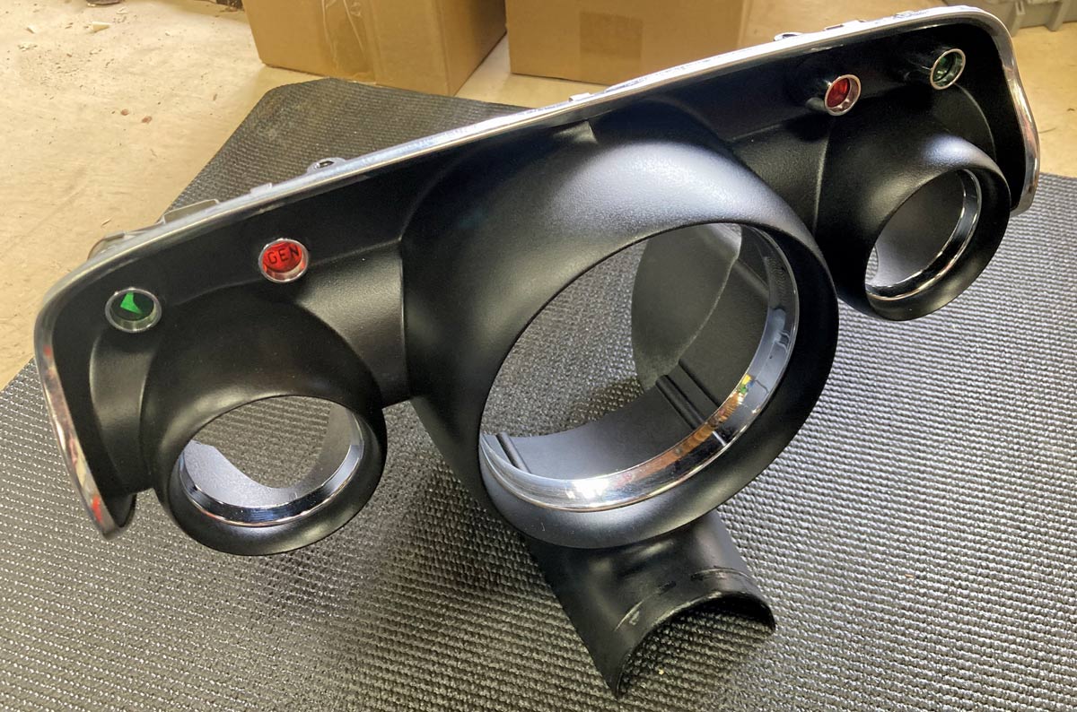 Refinished 1957 Chevy dashboard housing, freshly painted and ready for gauges