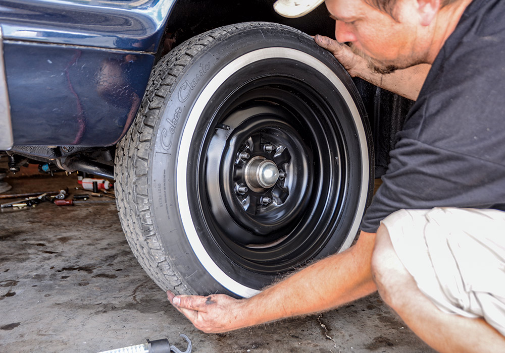 We used the new Coker Classic Star Series radial tires, going with a 1960’s mild custom look with the narrow whitewalls